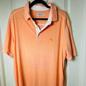Tommy Bahama XL Orange Textured Polo Shirt Tencel Blend Casual Mens Top